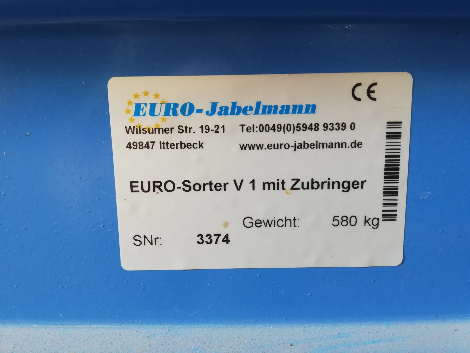 Euro Jabelmann V1 sorteerder - Weinig gebruikt - Bouwjaar 2023