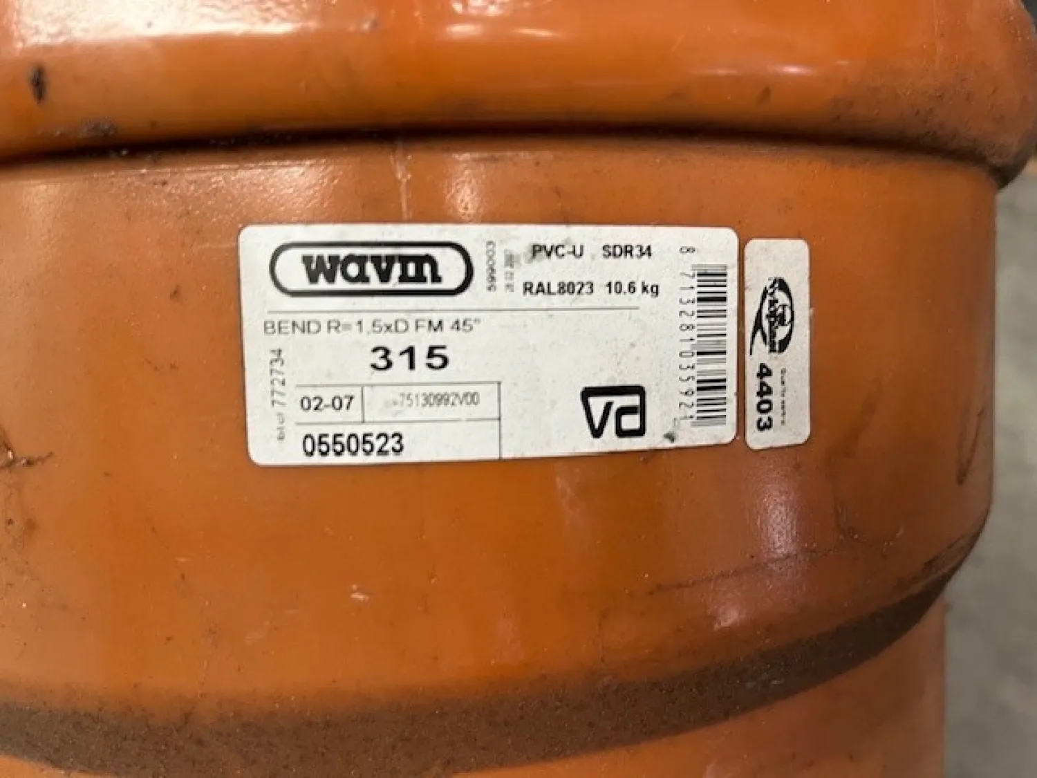 PVC Bochten 45 Graden 315mm - Restpartij