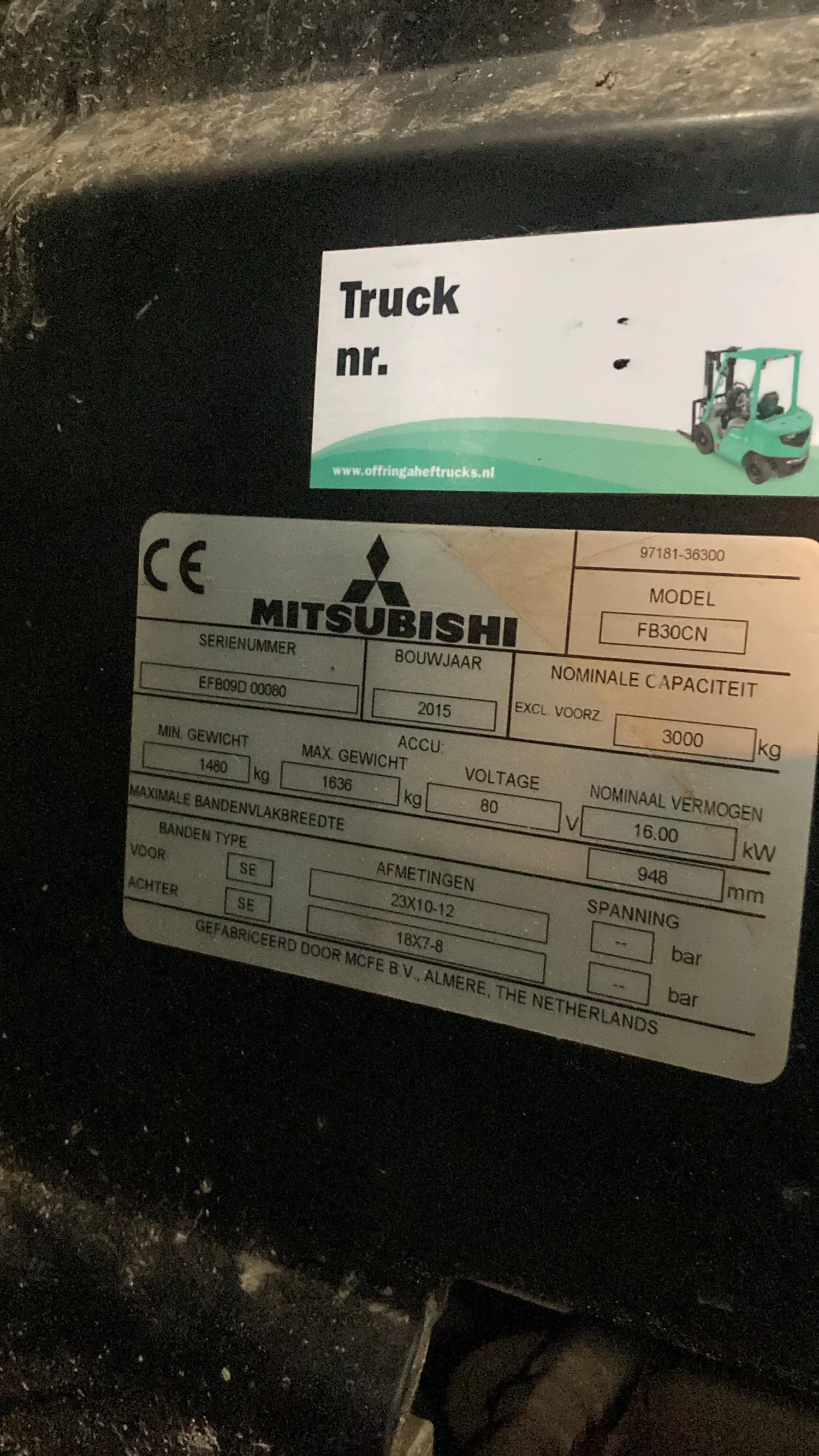 Mitsubishi Edia FB30 Forklift - 2015, 2400 Hours, Side Shift