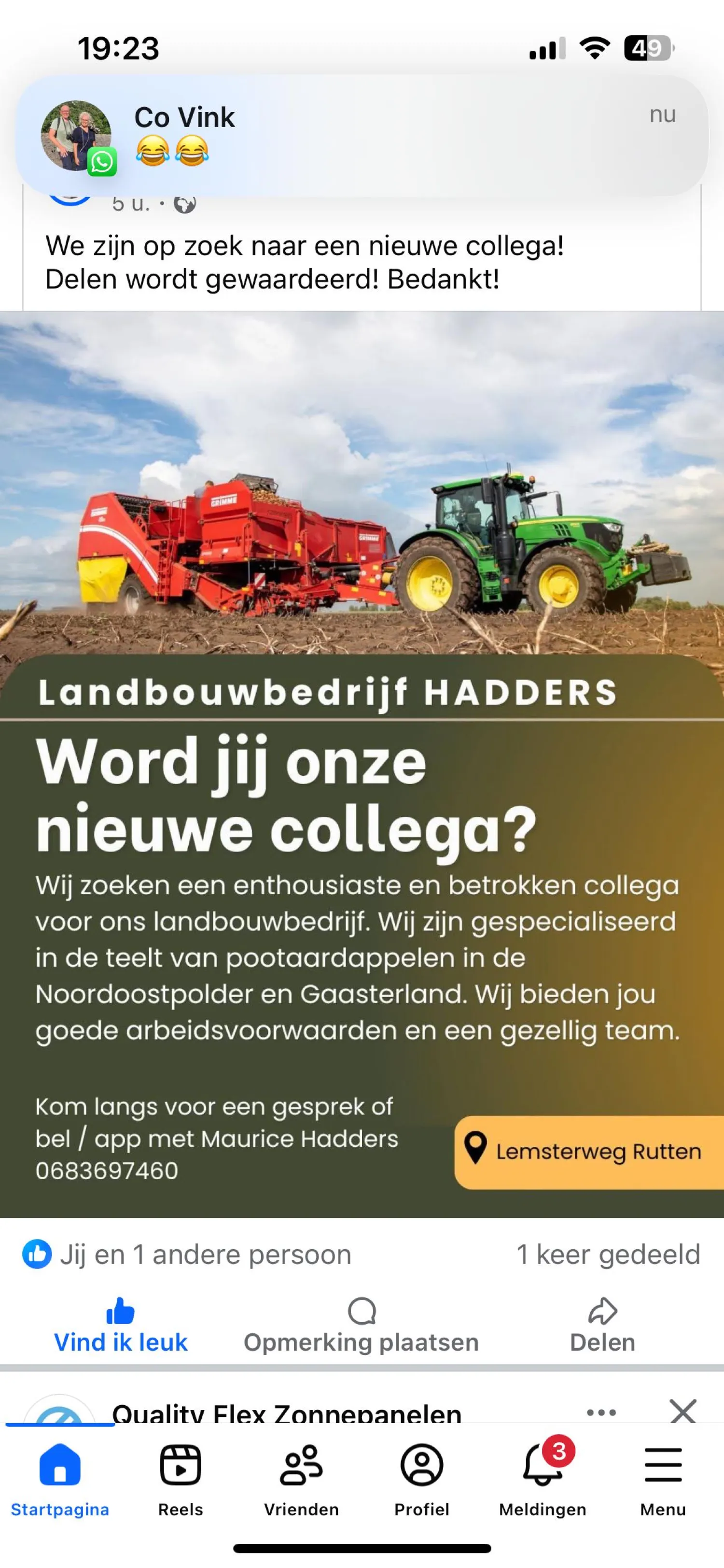 Medewerker gezocht voor aardappelteelt in Noordoostpolder
