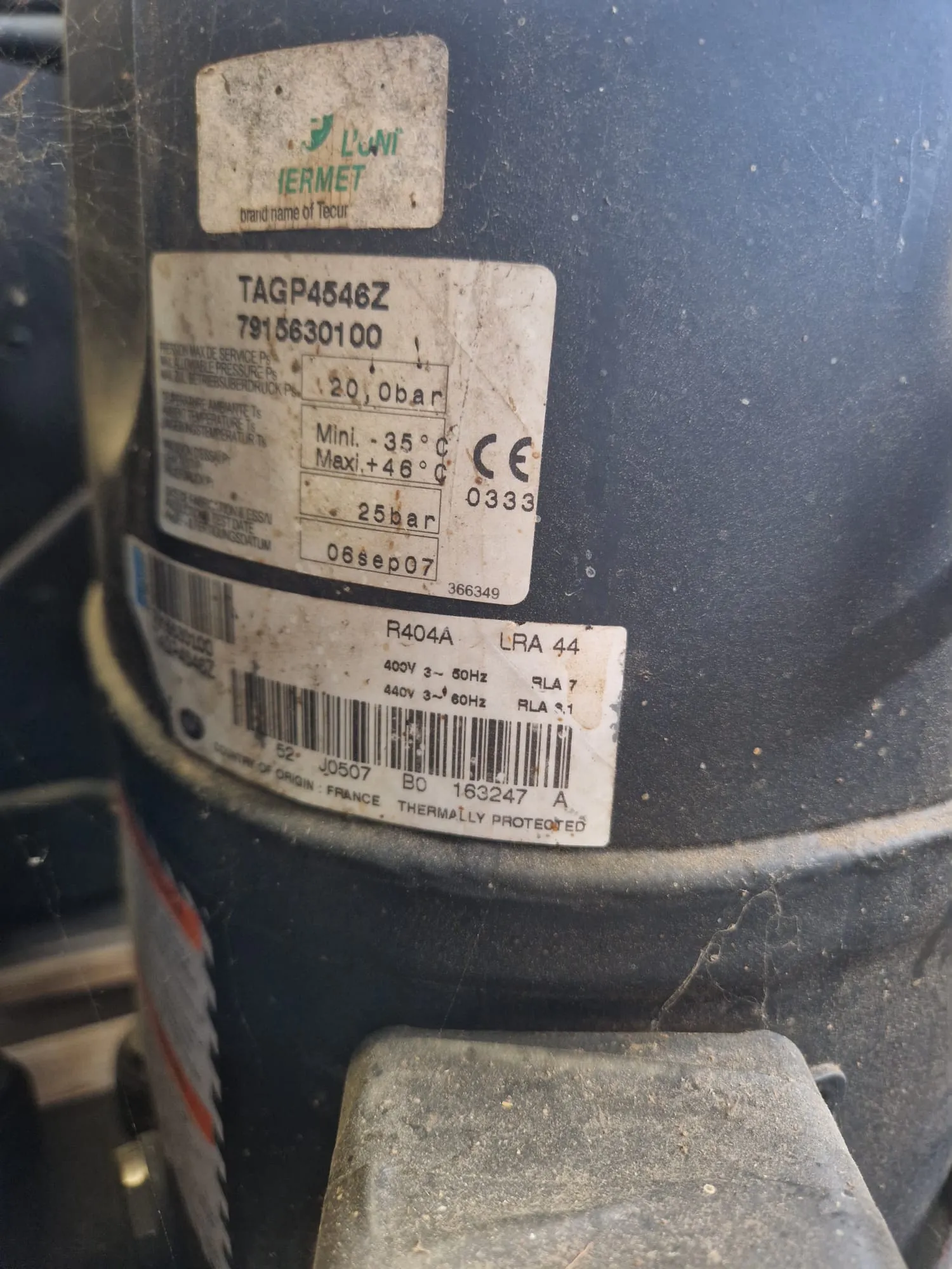 Koelgroep voor Melkkoeltank - Hermetique TAGP4546Z