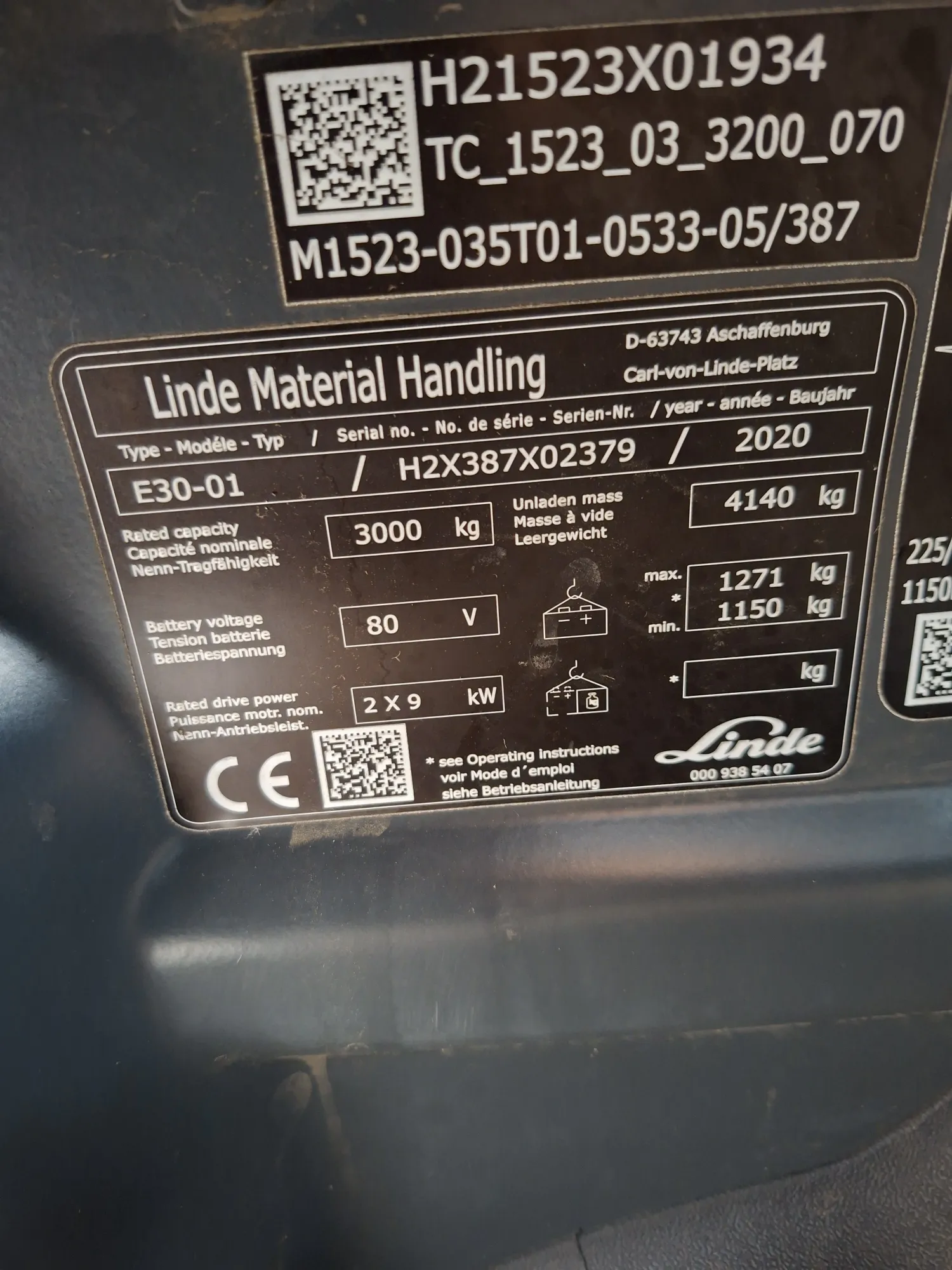 Carretilla Elevadora Linde E30 2020 | Cabina, 3.3m Elevación