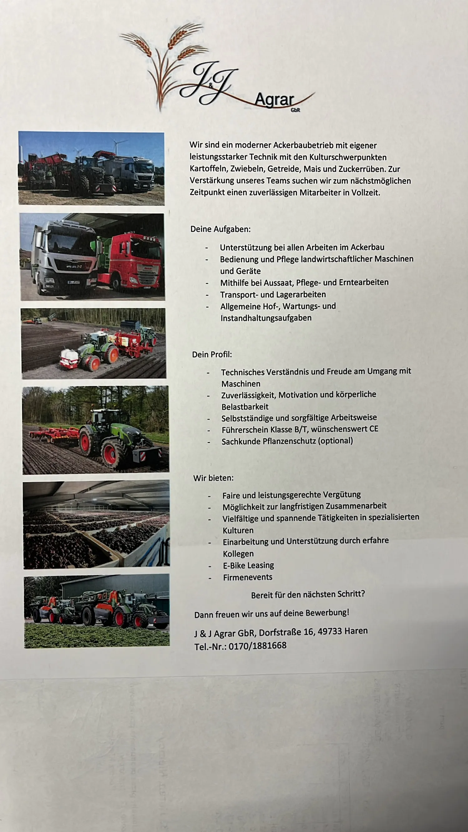 Medewerker akkerbouw (m/v/x) gezocht - J&J Agrar GbR